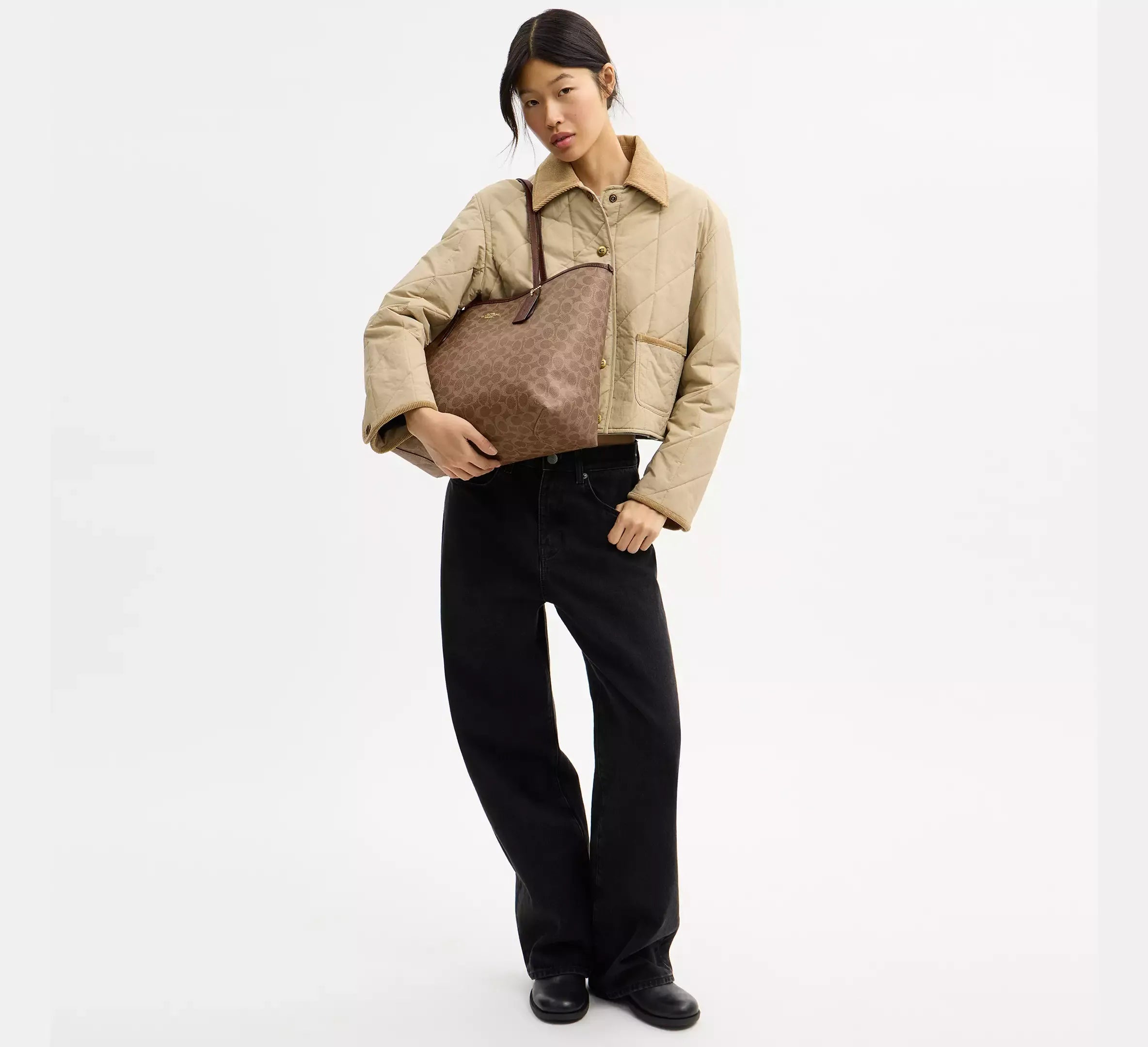 Brown tote bag styled for everyday wear